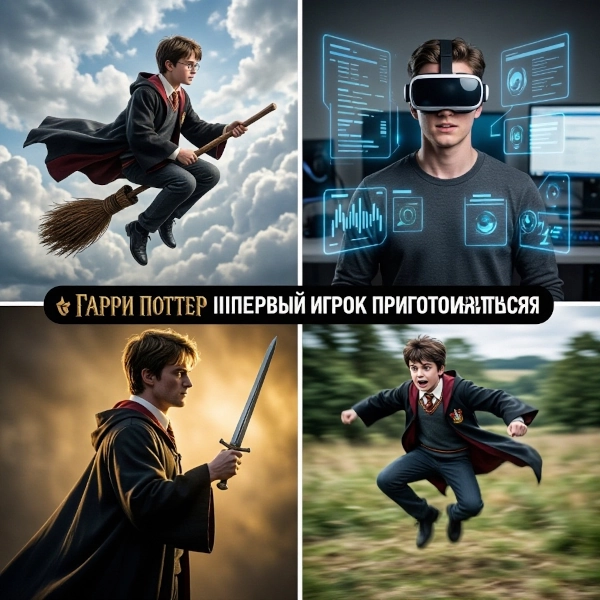 Коллаж из иллюстраций к Гарри Поттеру, Первому игроку приготовиться и другим культовым фильмам. Иллюстрация к статье о переводе имён и реалий